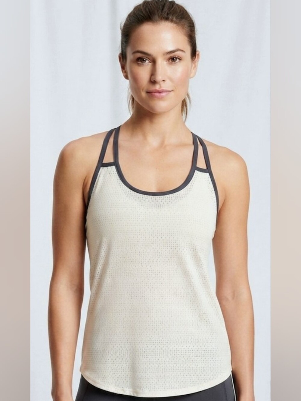 Athleta 2-in-1 Cream Mesh Open Back Built-In Bra Tank Top XS